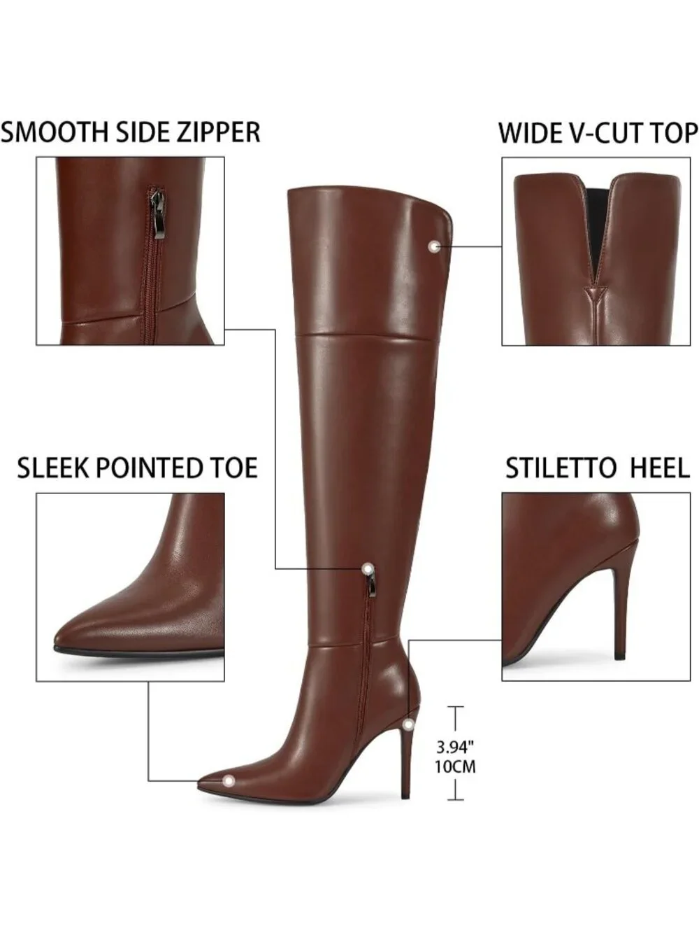 Women's Brown High Heel Over the Knee Boots Comfortable Fashion Stiletto Heels